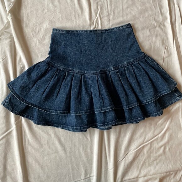 Denim Jean Mini Flared Pleated Skirt - Picture 5 of 10